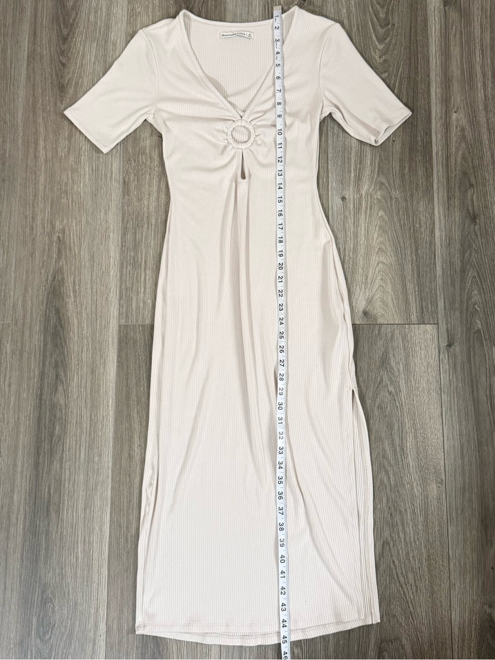 Abercrombie & Fitch Ribbed O-Ring Side Slit Dress in Cream Size XS